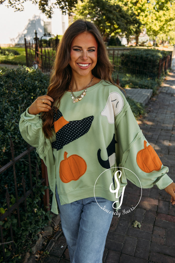 Halloween Patchwork Top -Light Olive