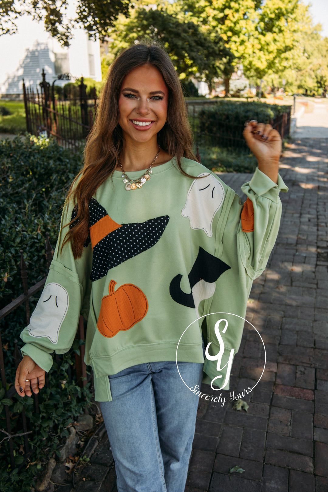 Halloween Patchwork Top -Light Olive