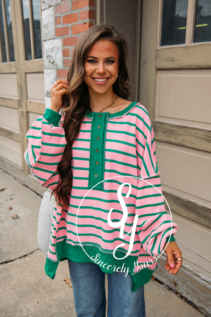 Layla Stripe Top -Pink/Green