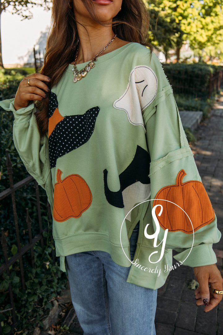 Halloween Patchwork Top -Light Olive