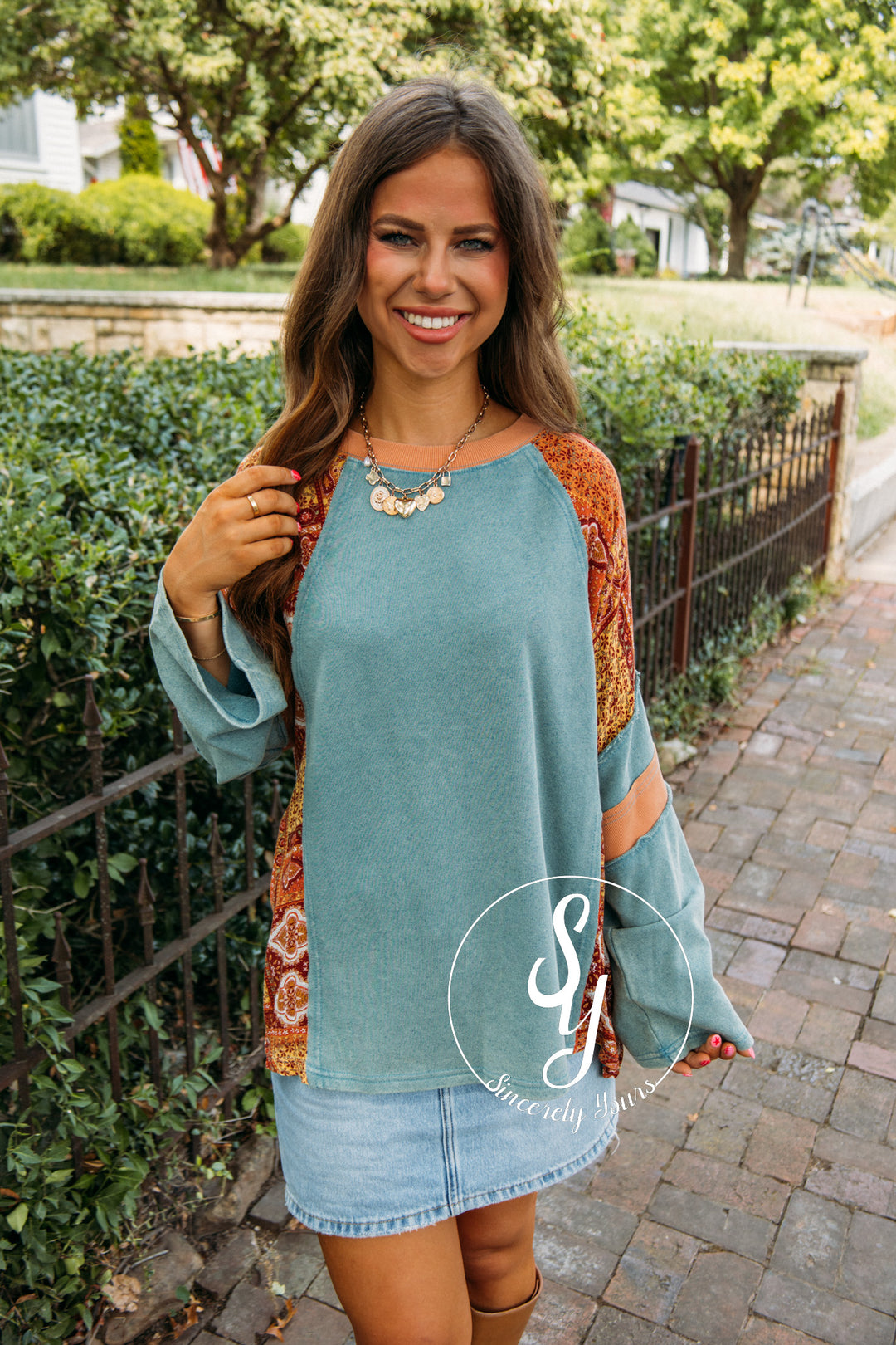 Darling Detail Top- Faded Teal