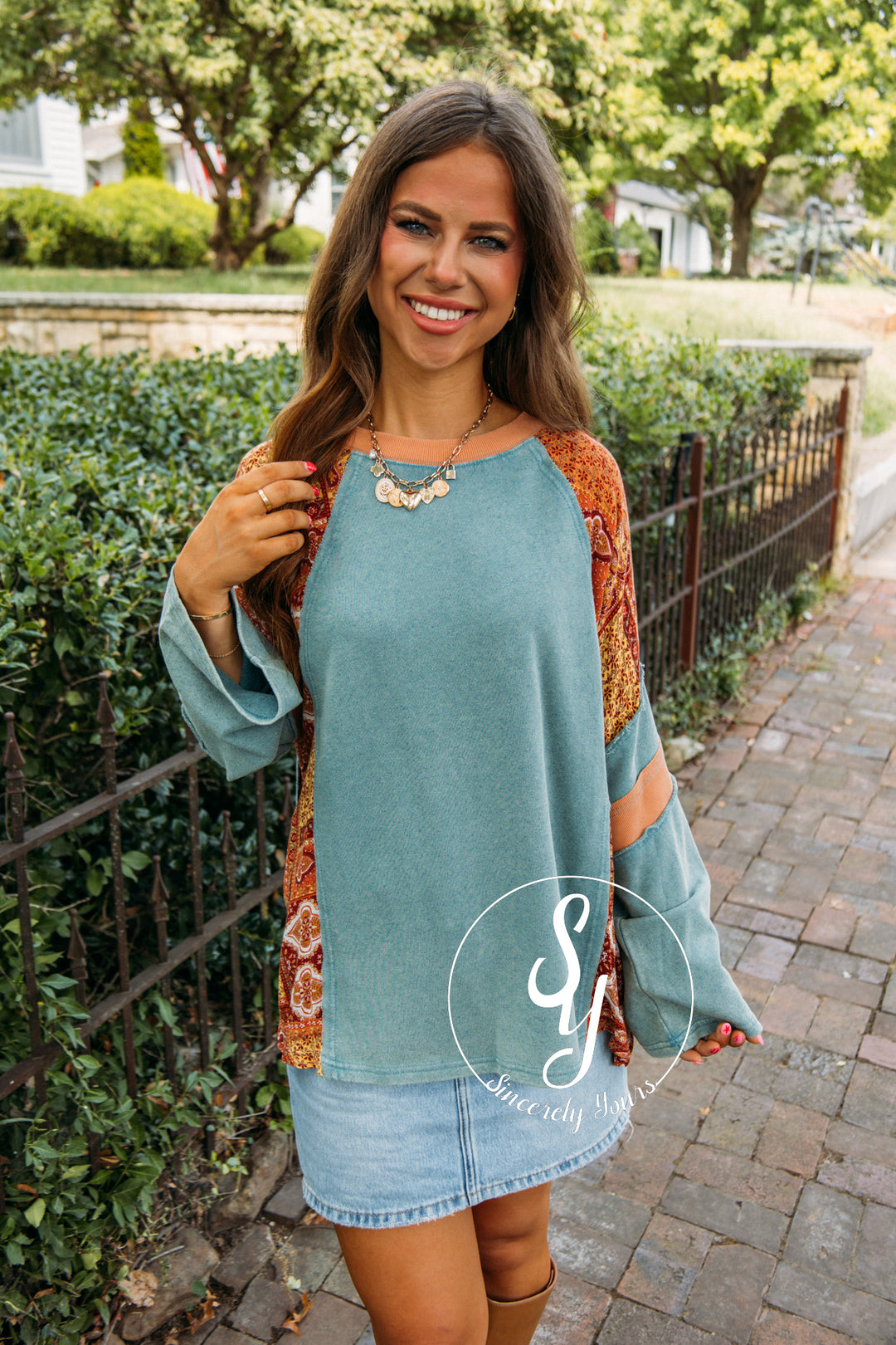 Darling Detail Top- Faded Teal