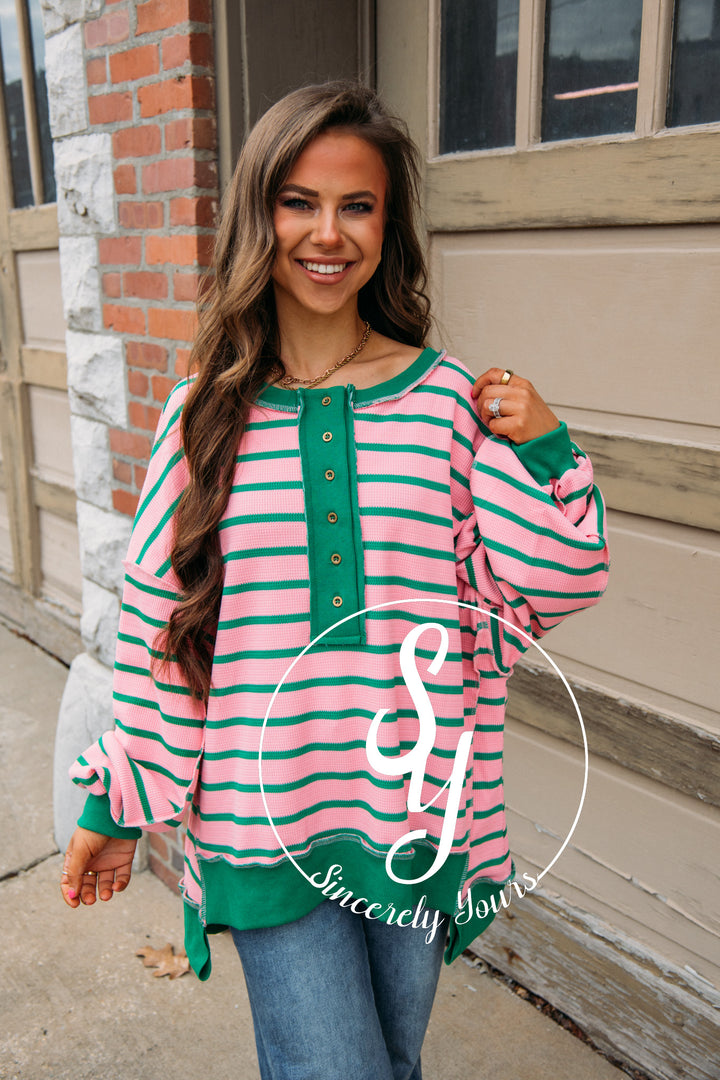 Layla Stripe Top -Pink/Green