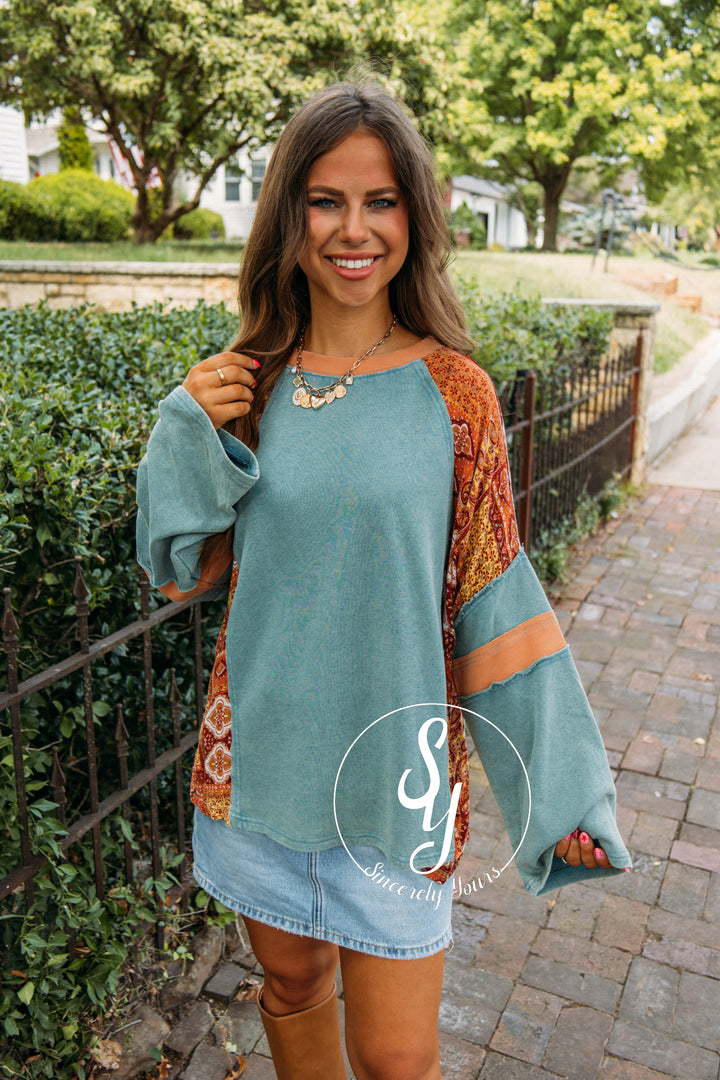 Darling Detail Top- Faded Teal