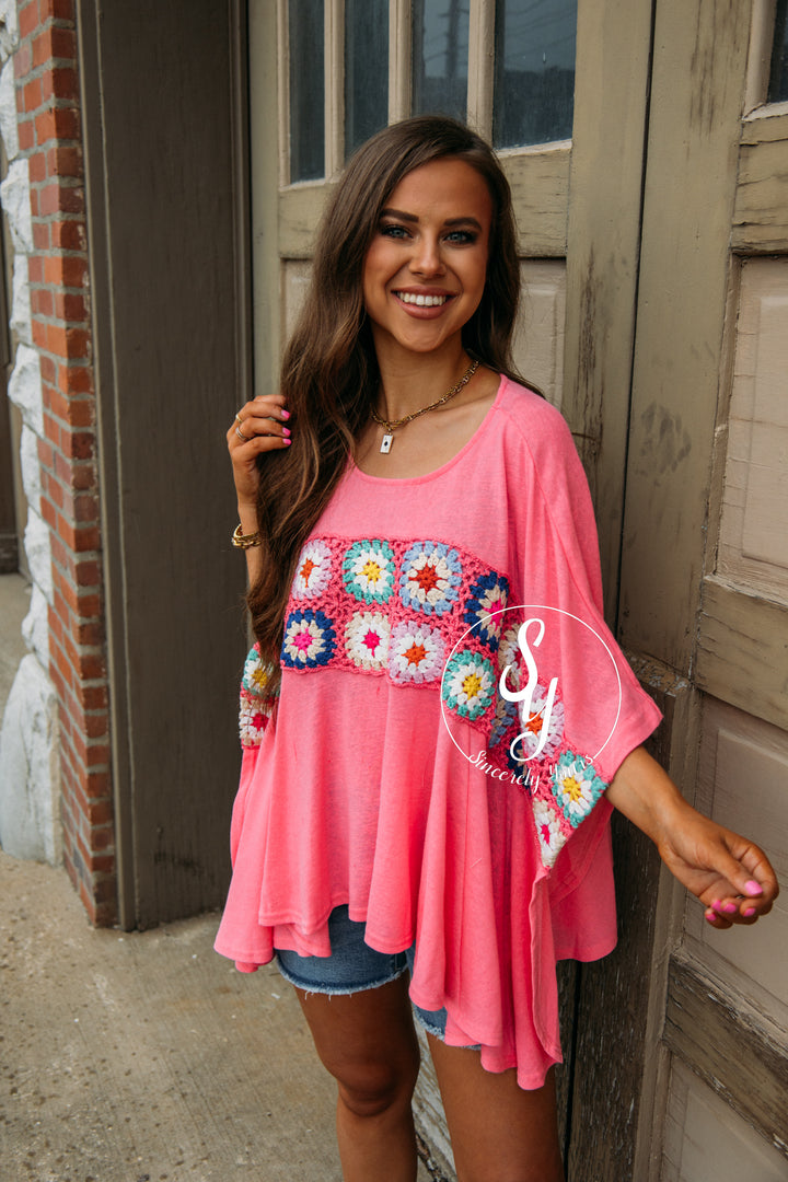 Strolling Through Embroidered Top -Pink