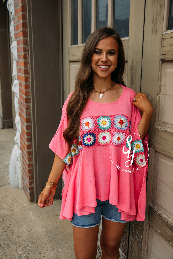 Strolling Through Embroidered Top -Pink