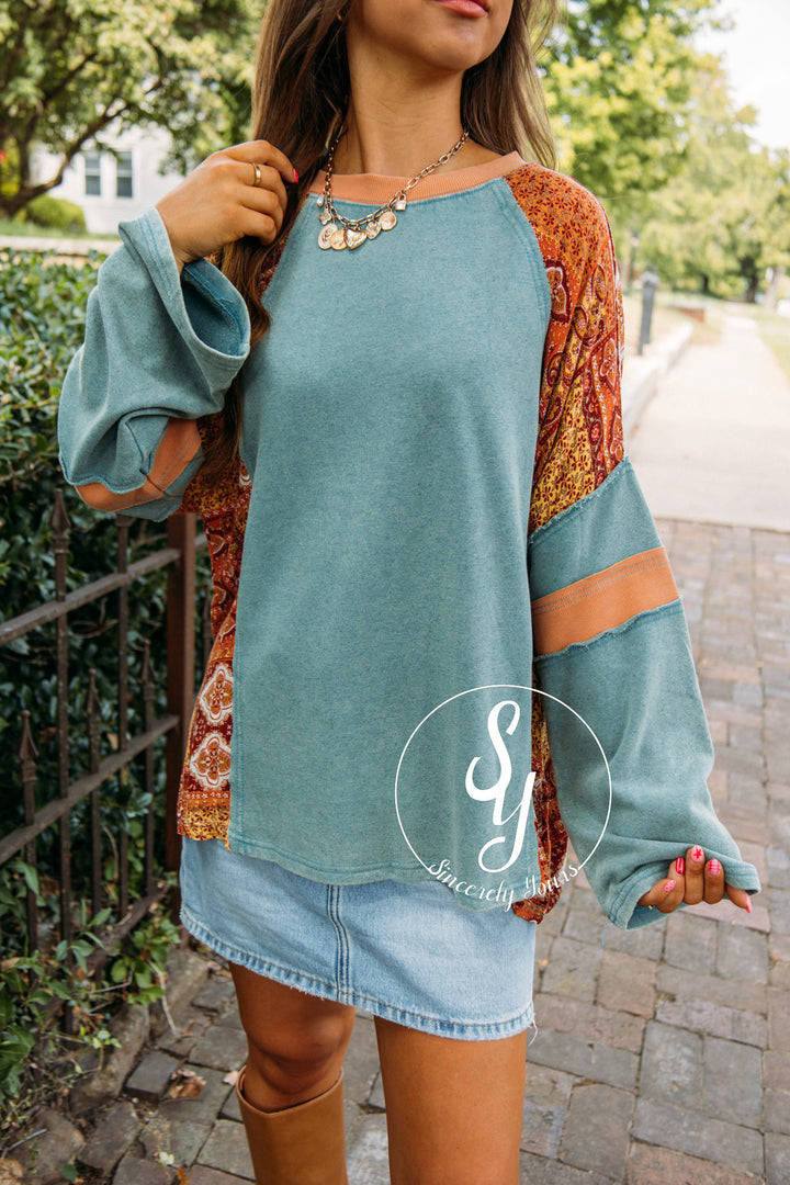 Darling Detail Top- Faded Teal