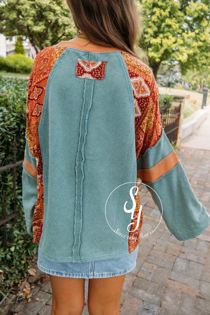 Darling Detail Top- Faded Teal