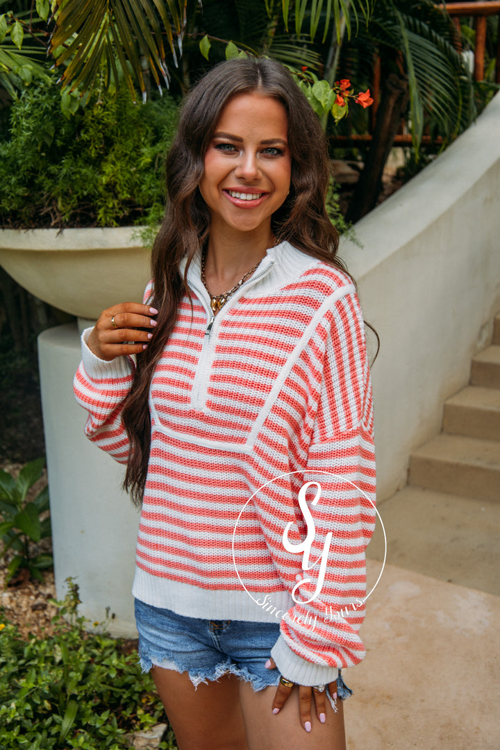 All Smiles Sweater - Melon/White