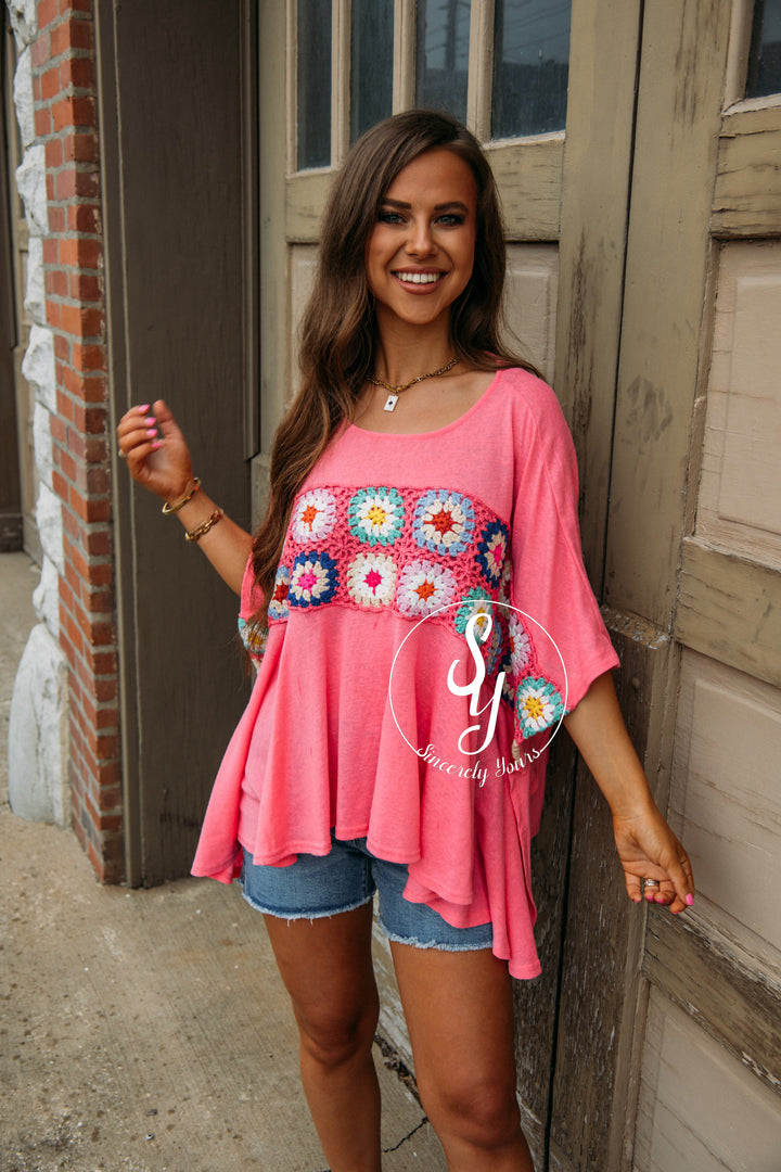 Strolling Through Embroidered Top -Pink