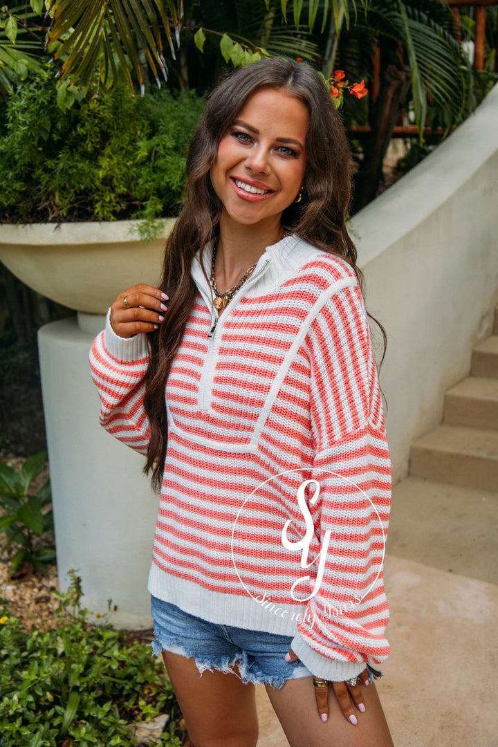 All Smiles Sweater - Melon/White