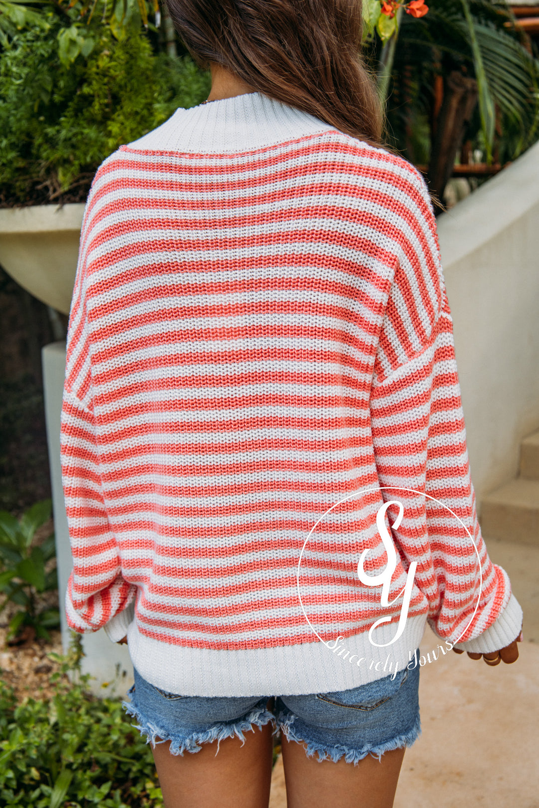 All Smiles Sweater - Melon/White