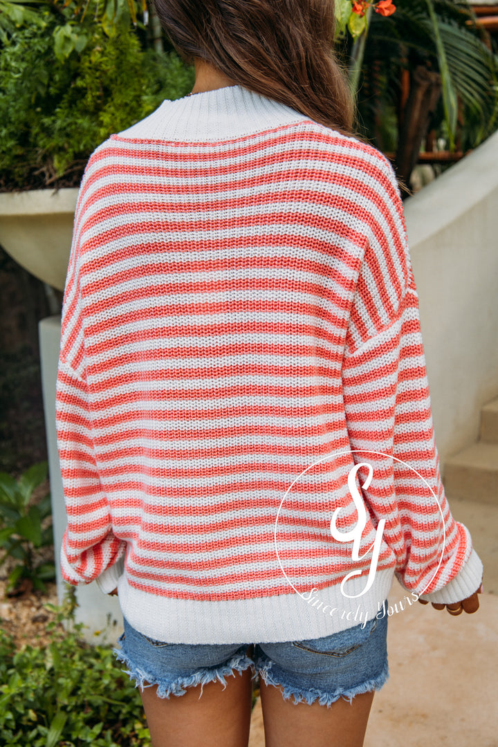 All Smiles Sweater - Melon/White