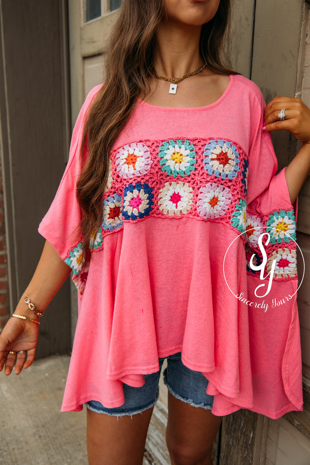 Strolling Through Embroidered Top -Pink