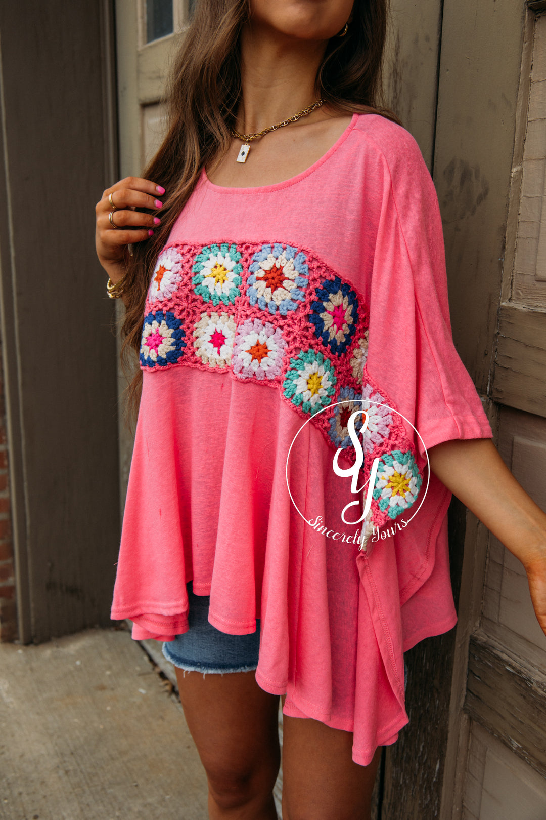 Strolling Through Embroidered Top -Pink