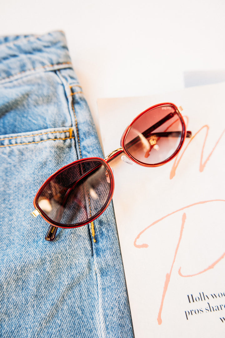 Jordan Acetate Oval Sunglasses - Burgundy