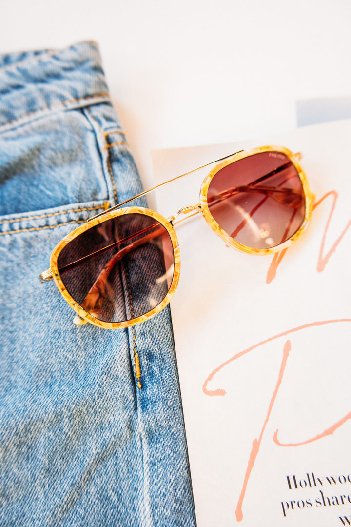 Weston Acetate Round Unisex Sunglasses - Yellow Tortiose