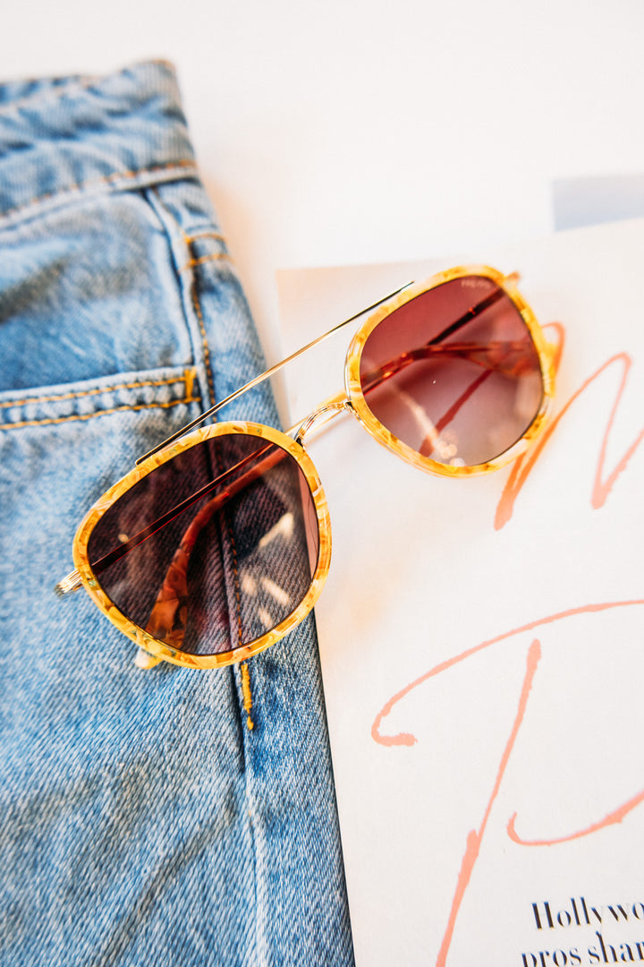 Weston Acetate Round Unisex Sunglasses - Yellow Tortiose