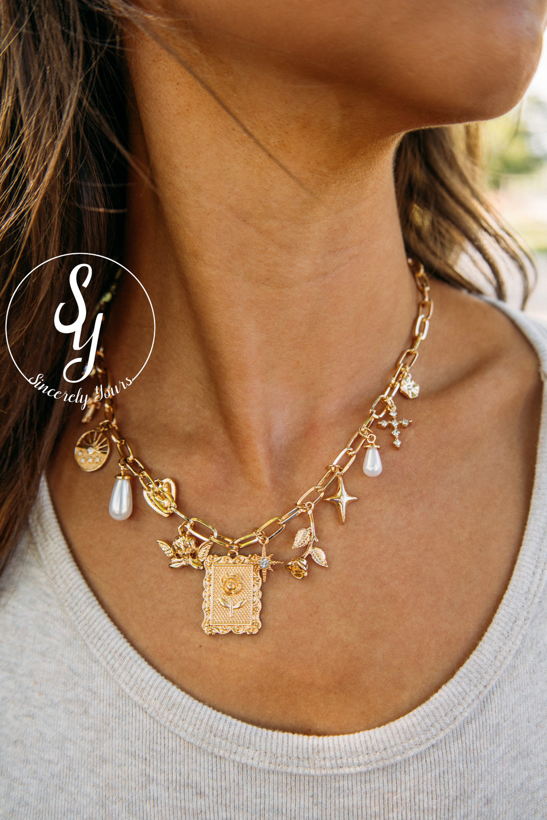 Carley Charm Necklace- Gold