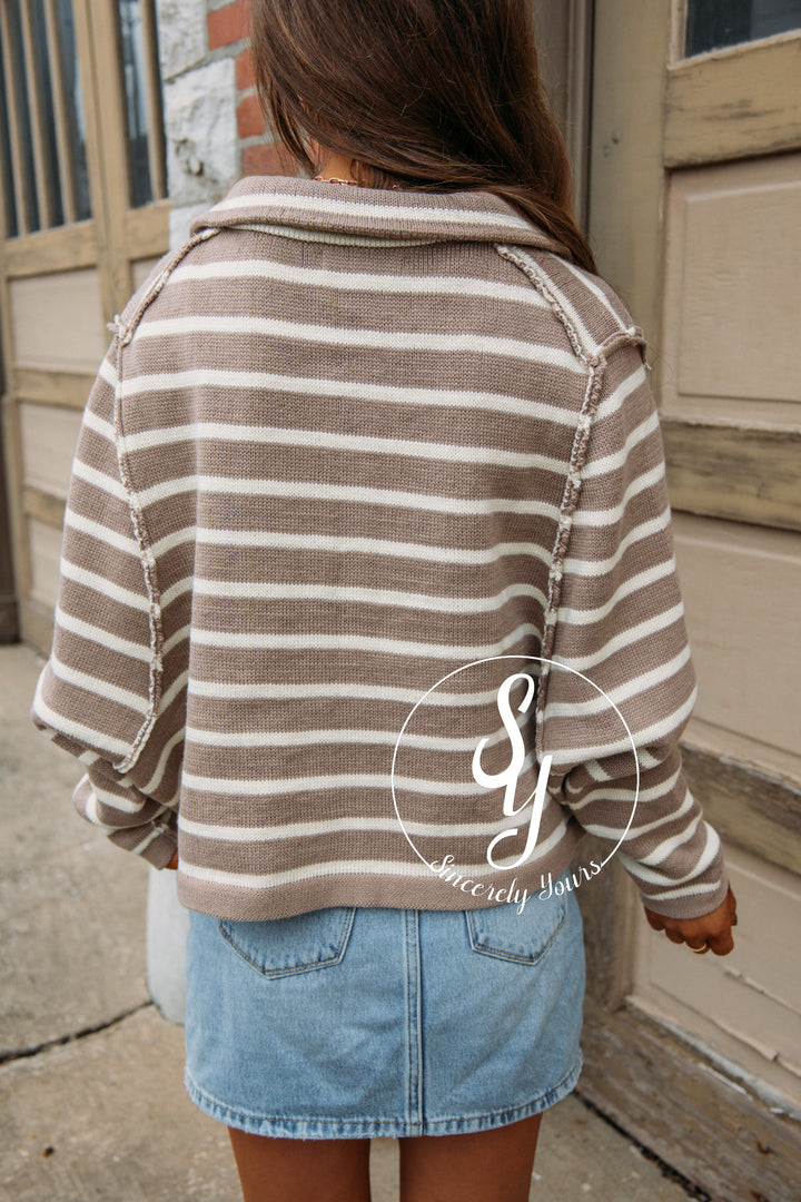 Feeling The Warmth Sweater Jacket - L. Mocha/ Cream