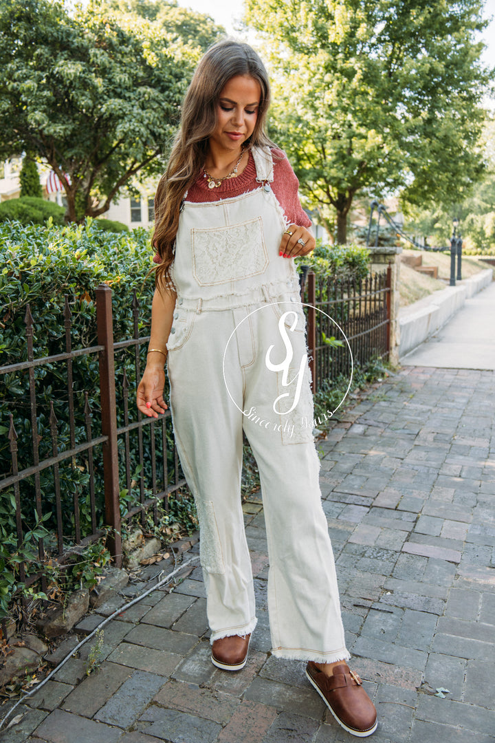Fray Life Overalls- Ivory