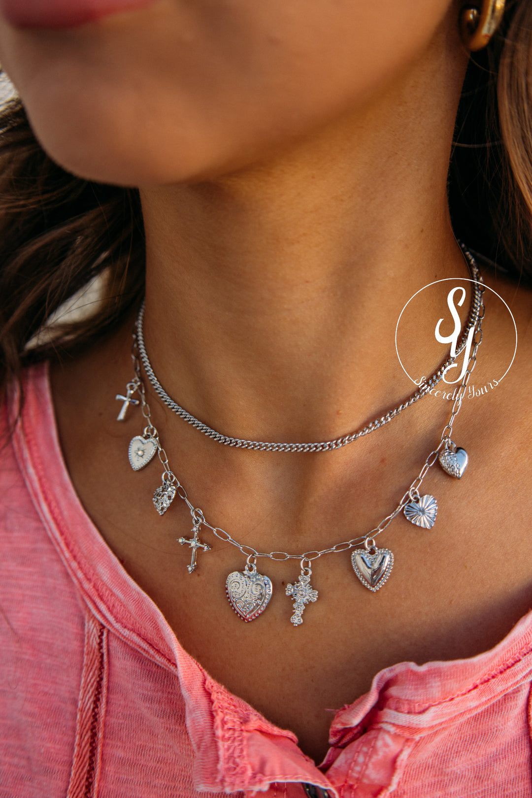 Cross Heart Necklace - Silver