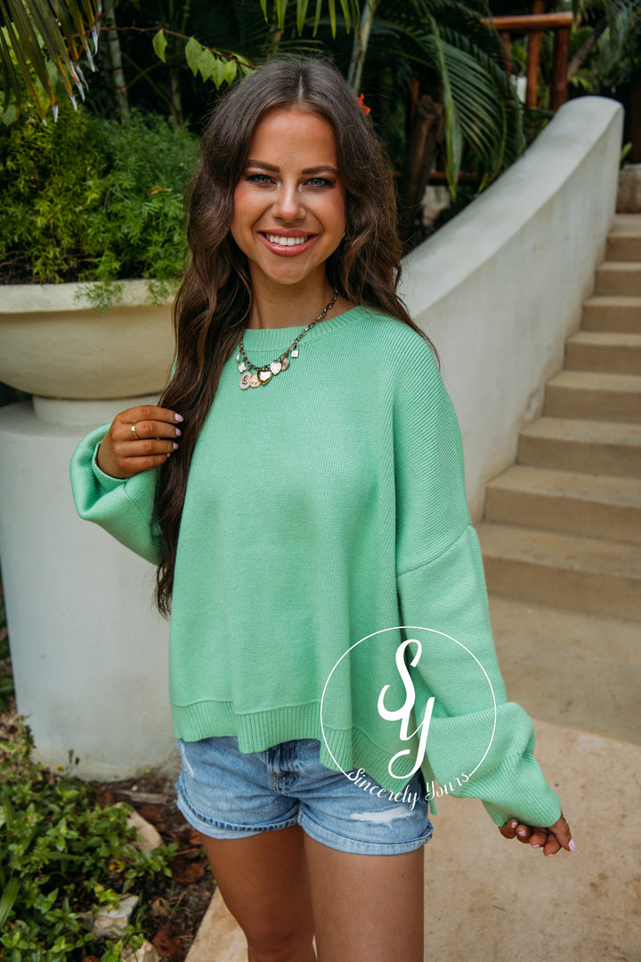 Small Town Cozy Sweater - Honeydew