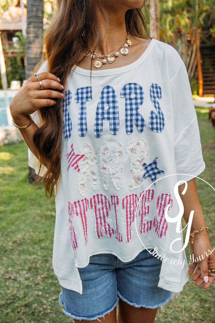 Stars and Stripes Moment Top- Cream