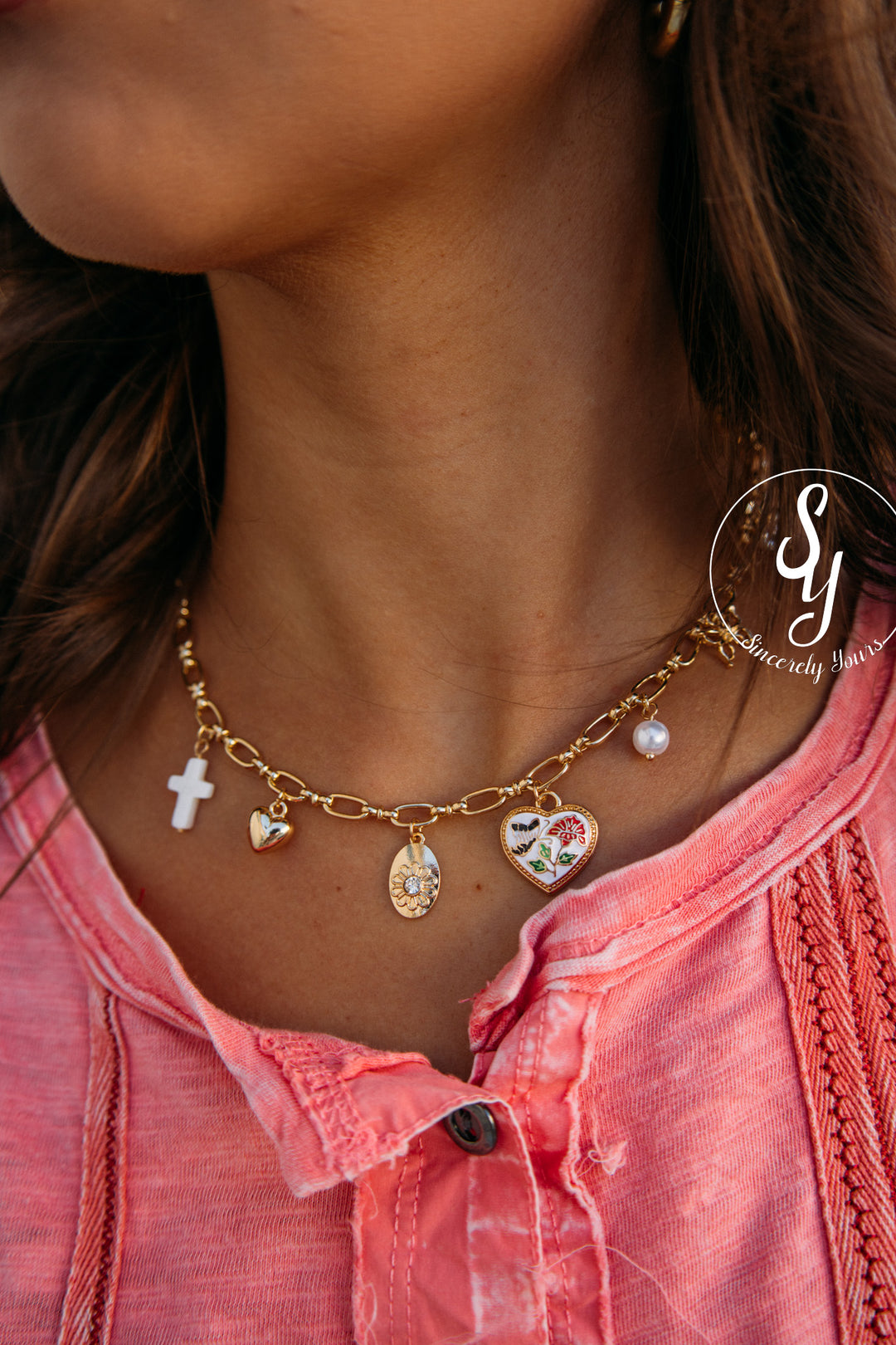 Painted Heart Necklace - Gold