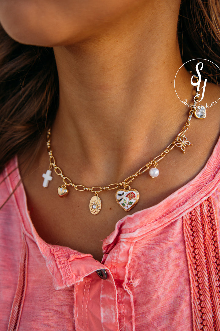 Painted Heart Necklace - Gold