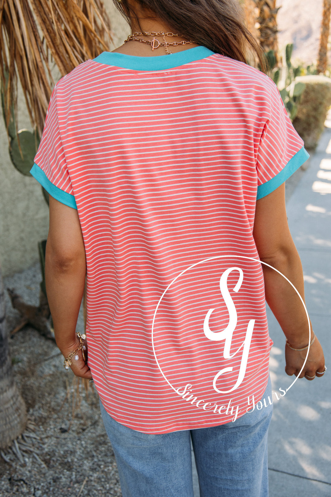 Lake Day Stripe Top- Coral/Teal