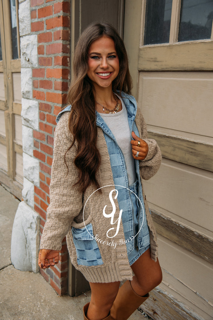 Sweater Love Cardigan - Latte/ Denim