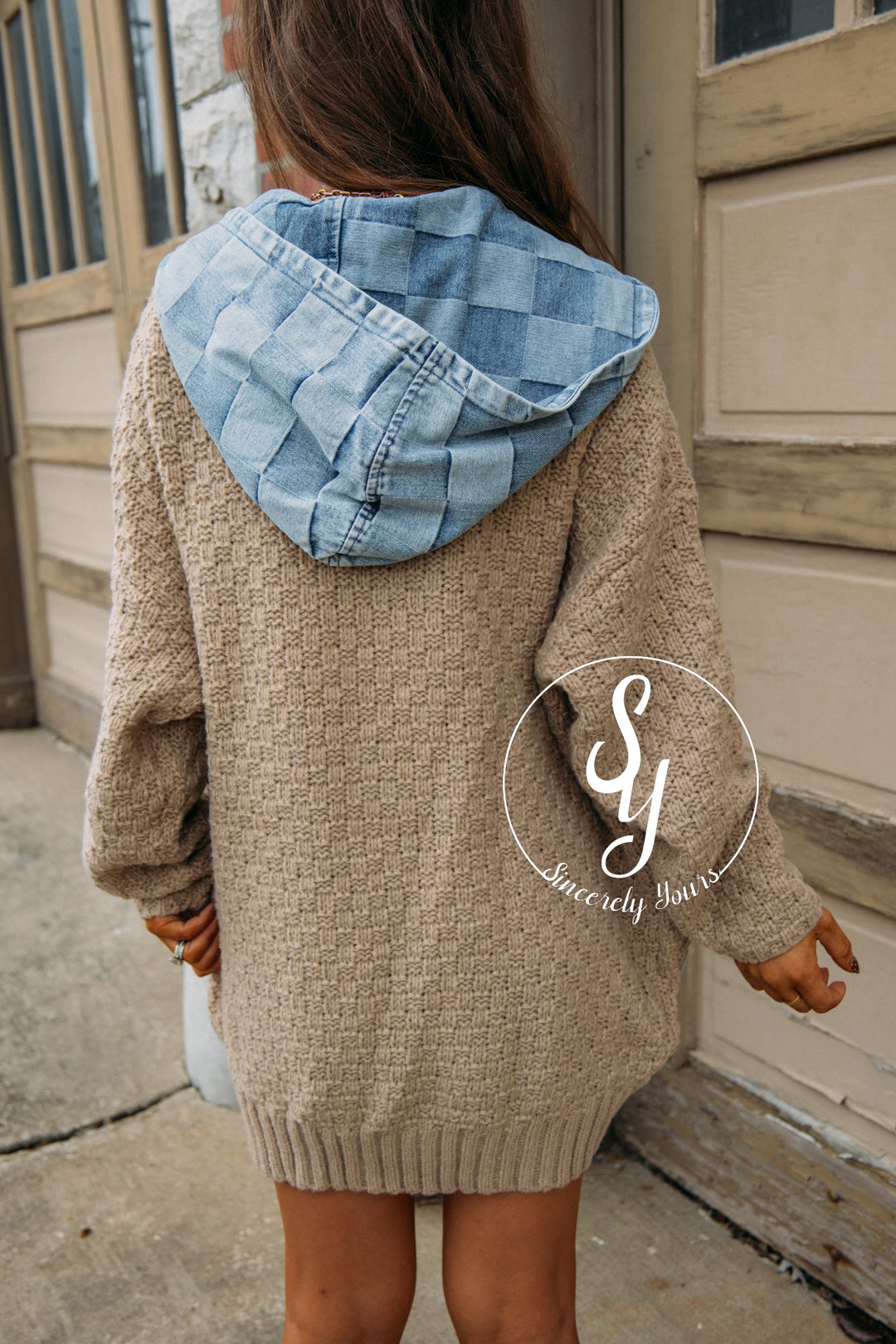 Sweater Love Cardigan - Latte/ Denim