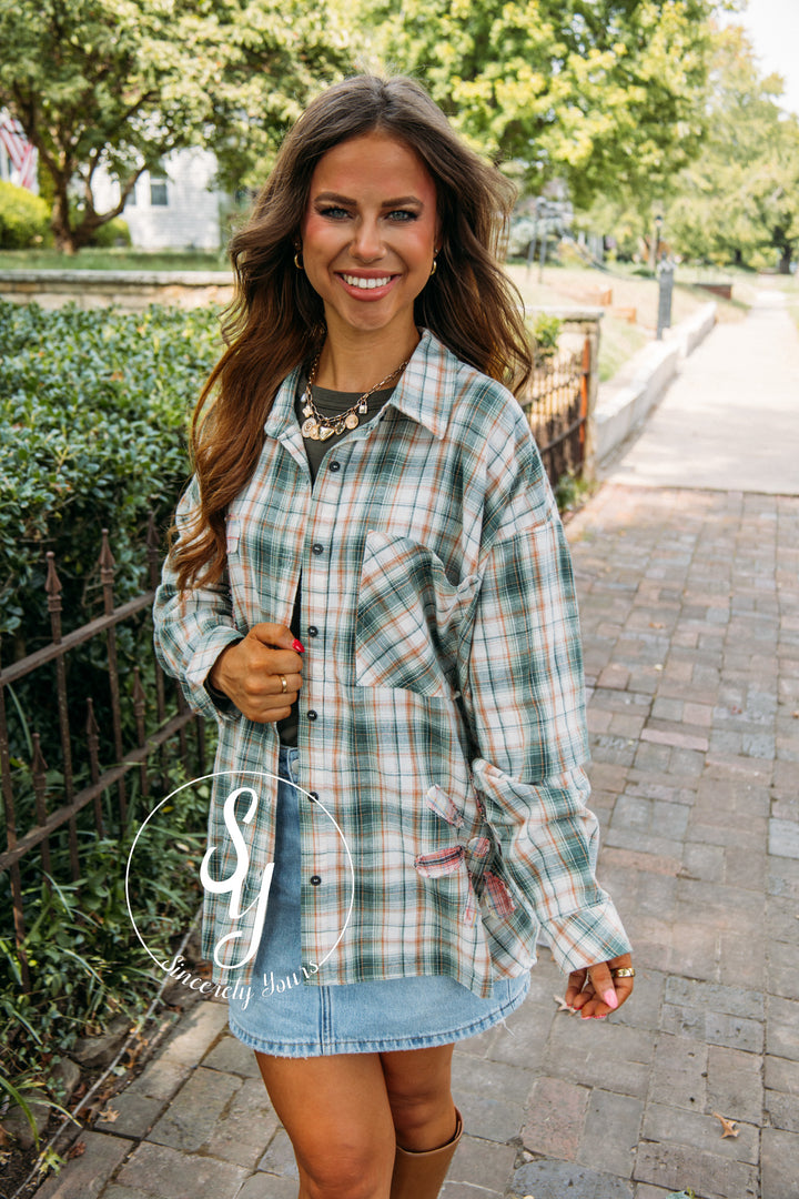 Plaid Life Blouse- Green Combo