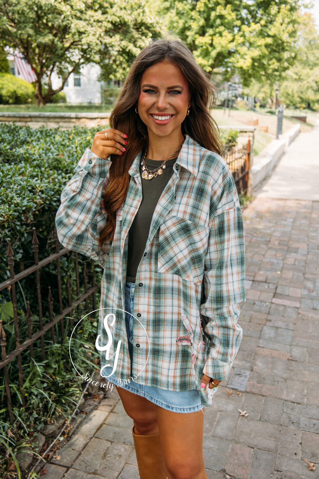 Plaid Life Blouse- Green Combo