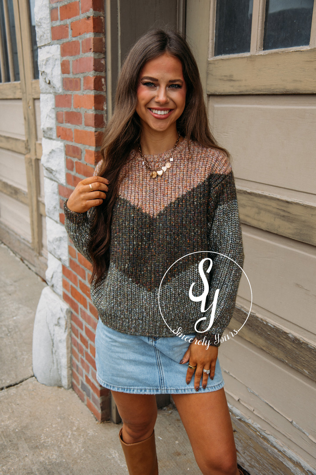 Chevron Sweater - Olive/Taupe