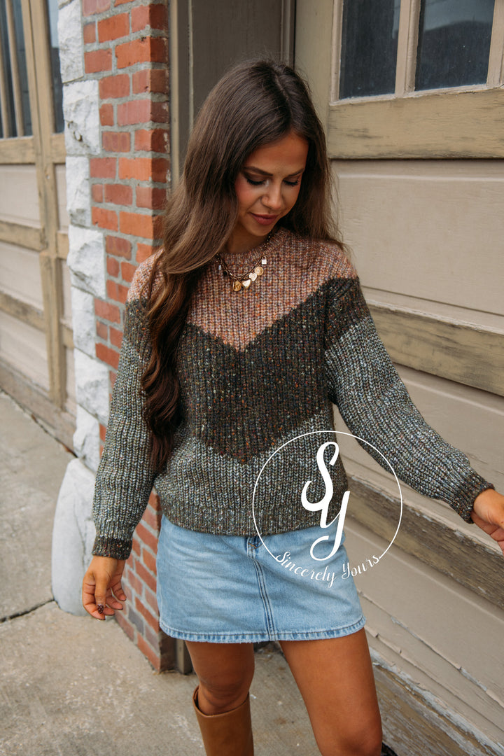 Chevron Sweater - Olive/Taupe