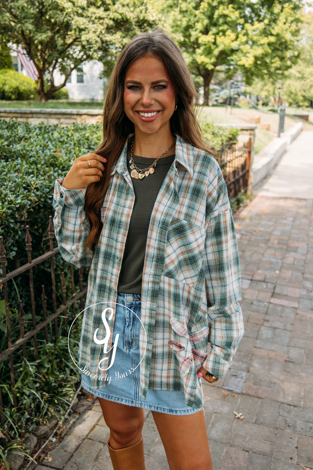 Plaid Life Blouse- Green Combo