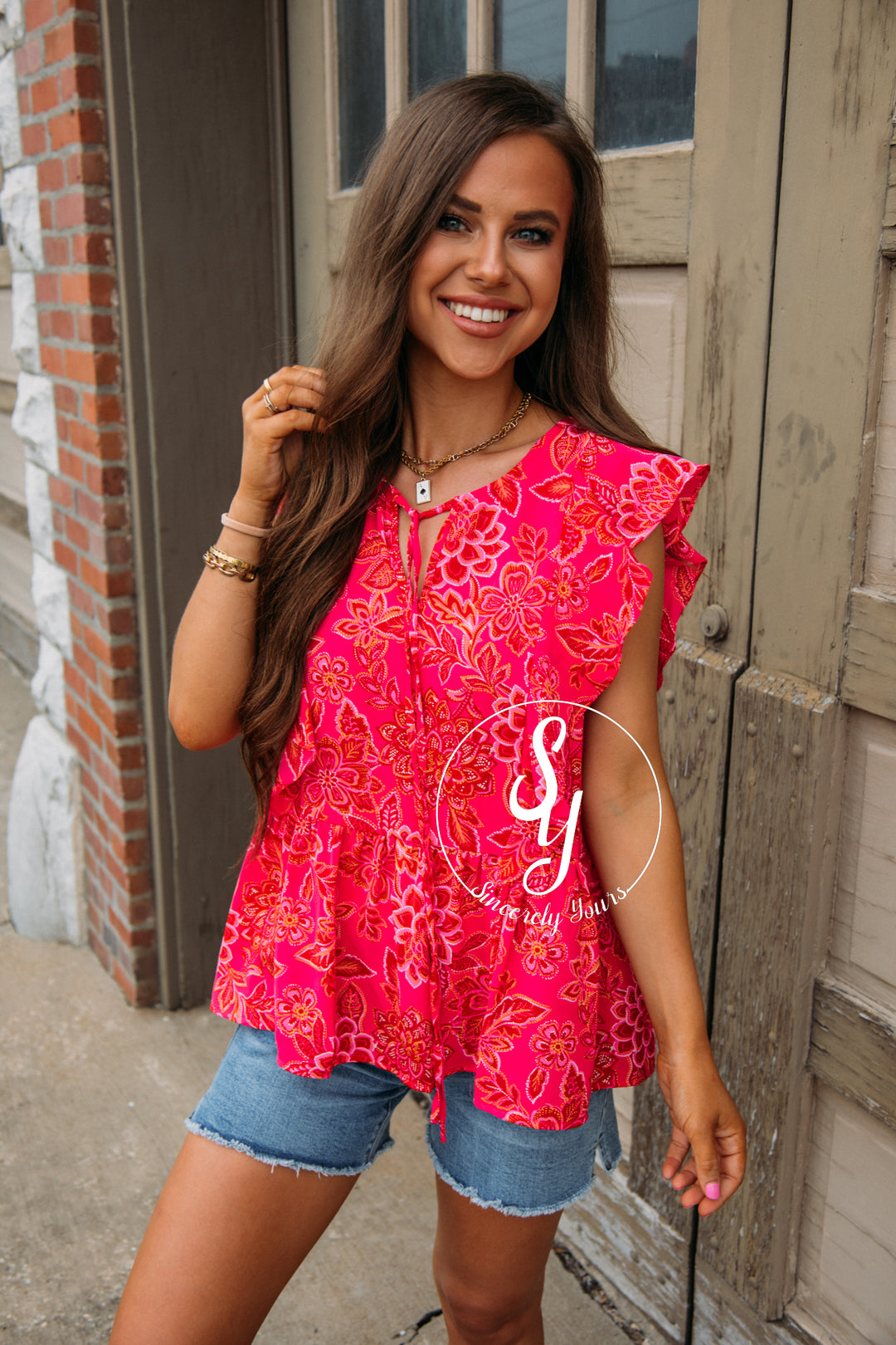 Color Flutter Top-Hot Pink