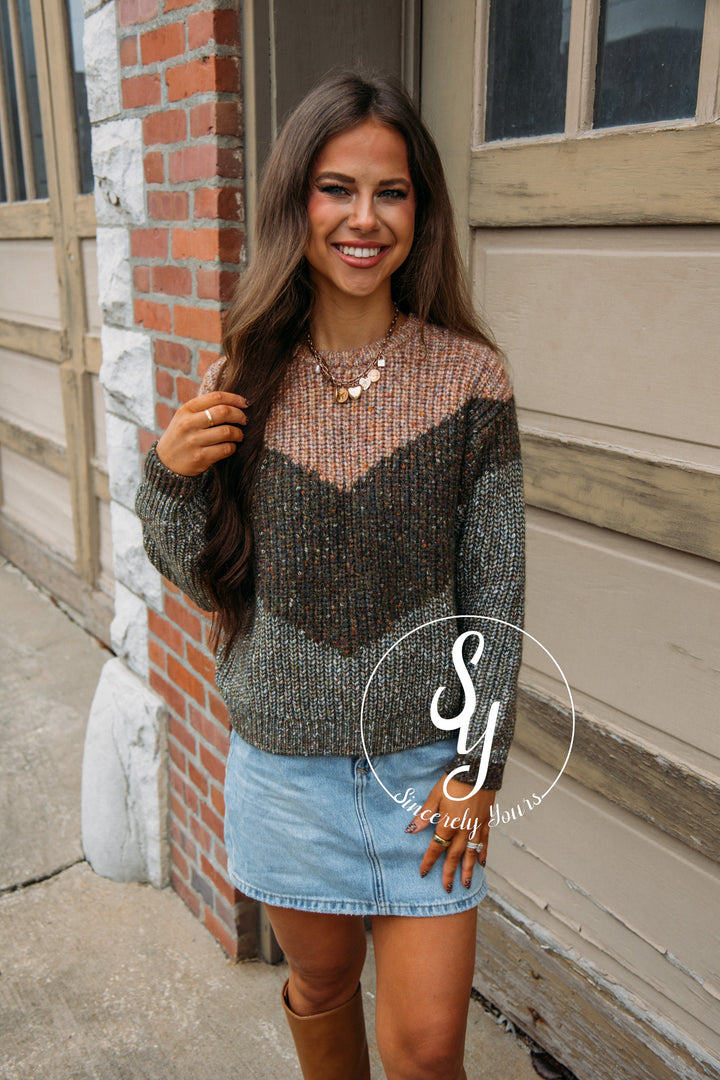 Chevron Sweater - Olive/Taupe