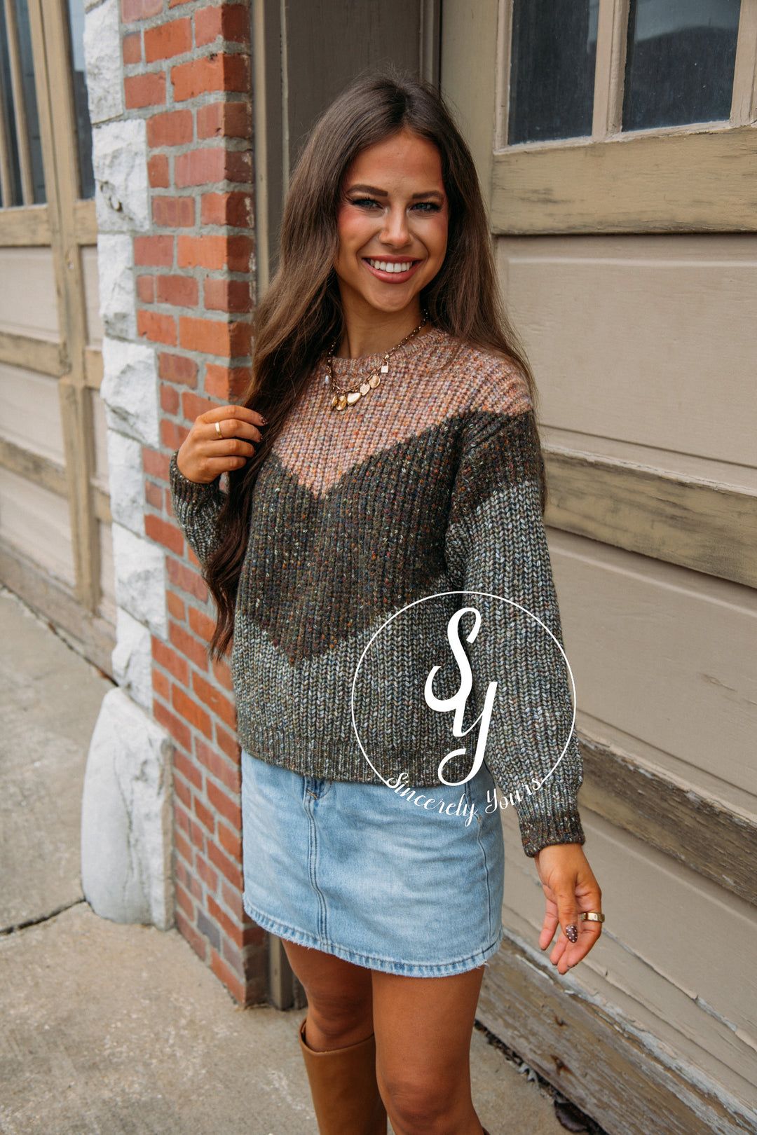 Chevron Sweater - Olive/Taupe