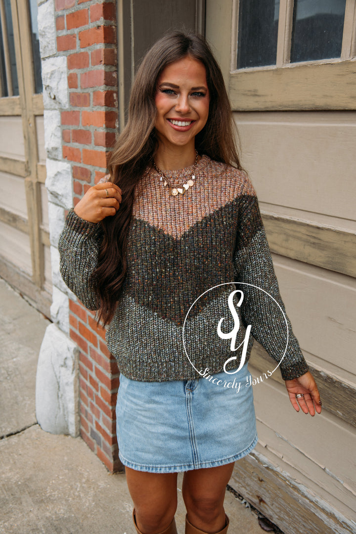 Chevron Sweater - Olive/Taupe