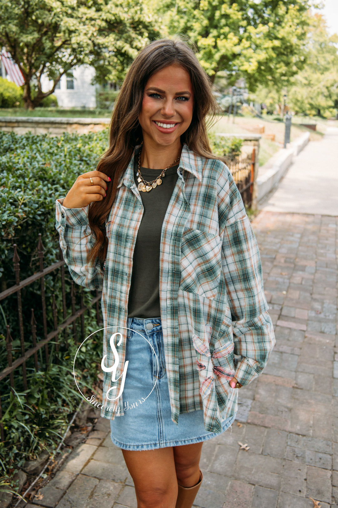 Plaid Life Blouse- Green Combo
