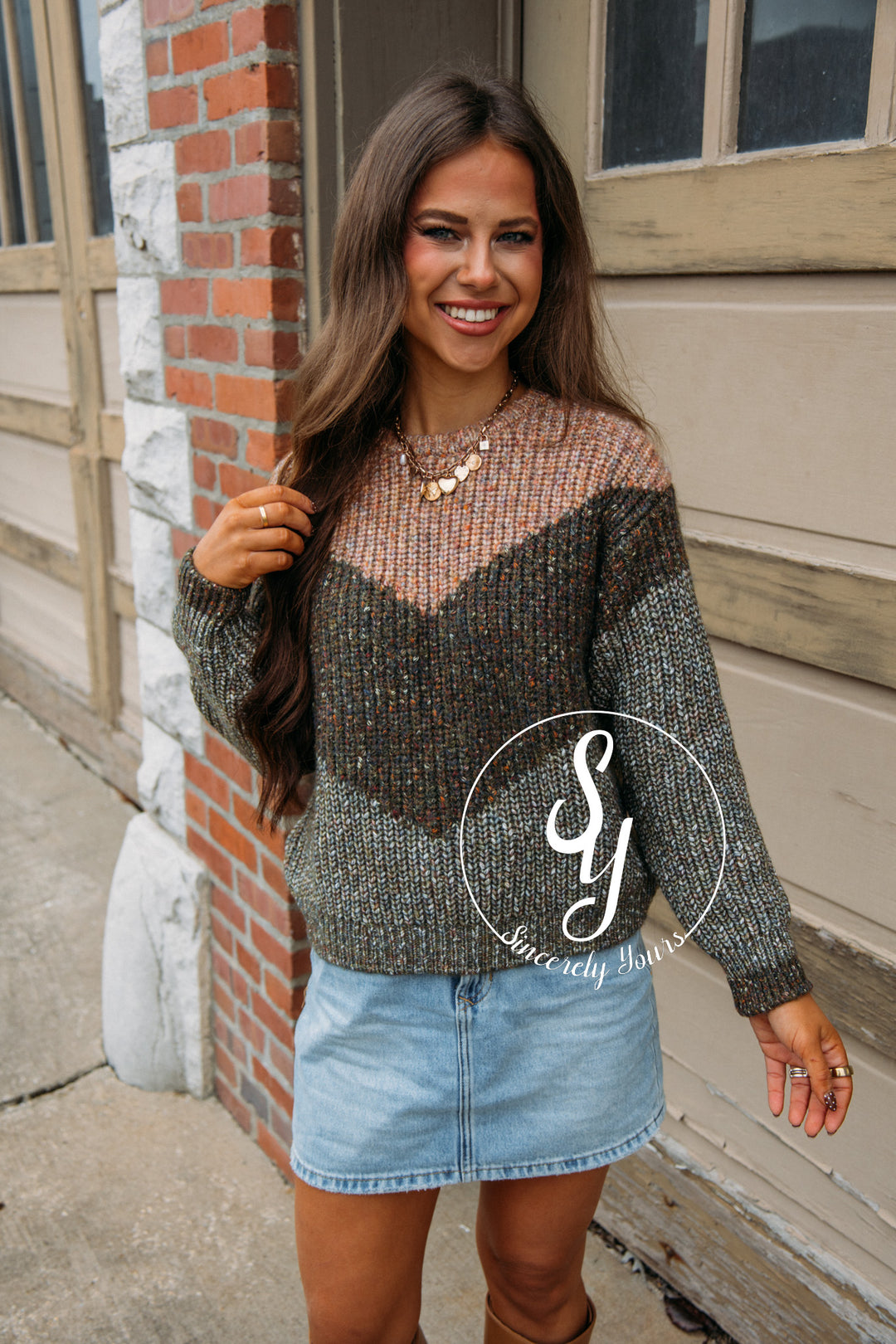 Chevron Sweater - Olive/Taupe