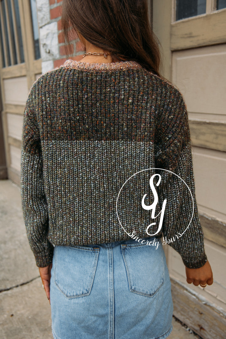 Chevron Sweater - Olive/Taupe