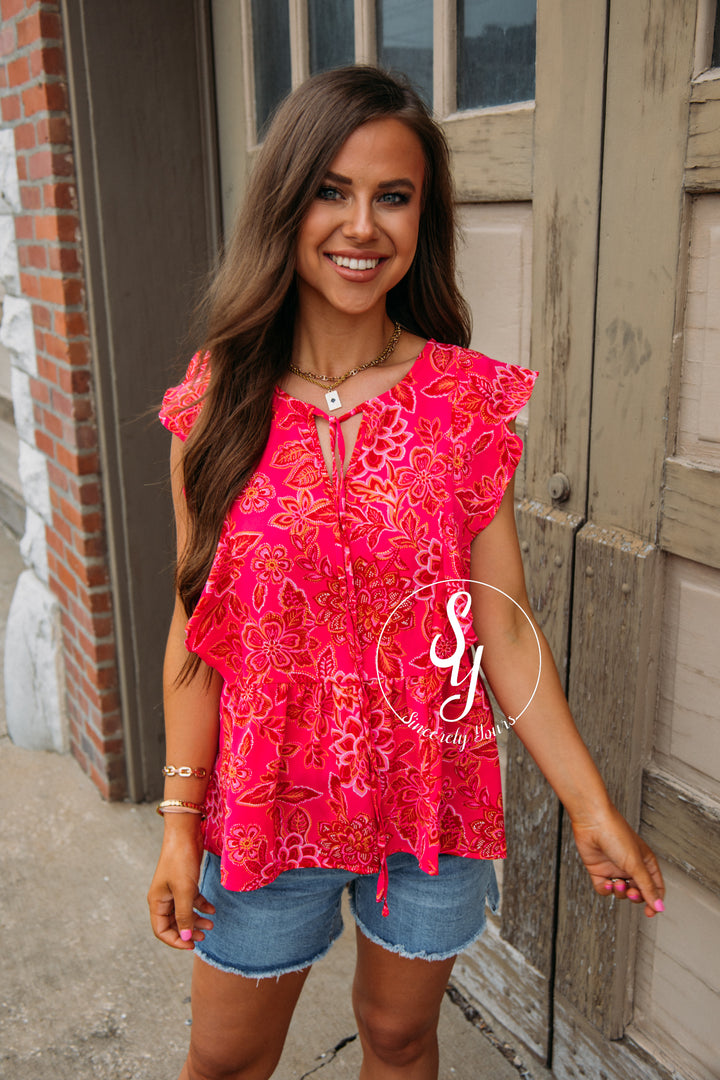 Color Flutter Top-Hot Pink