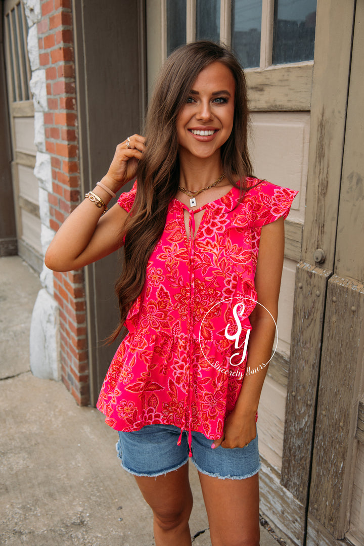 Color Flutter Top-Hot Pink