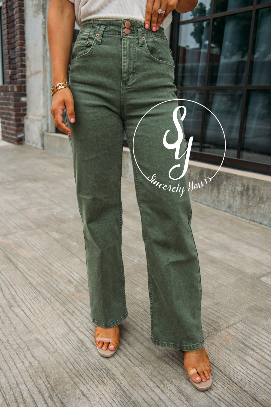 Dear John: Holly Super High Rise Wide Hem Straight Jeans -Army