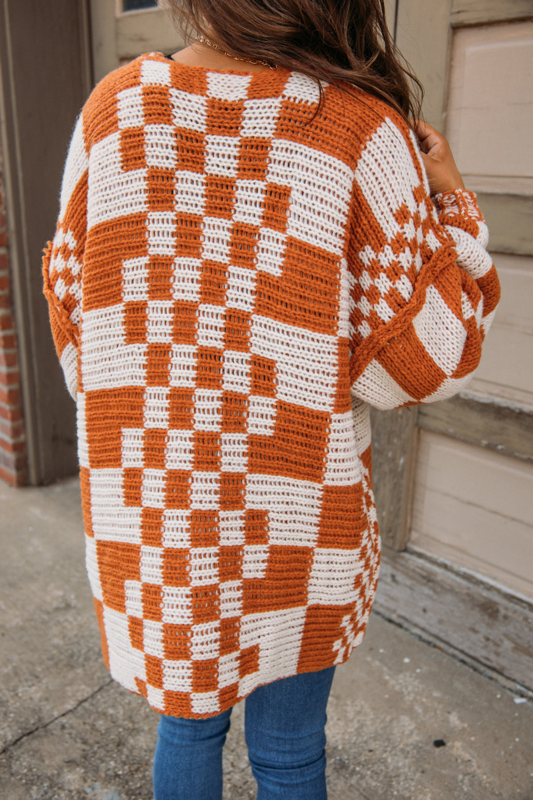 Song On Repeat Checkered Cardigan - Rust