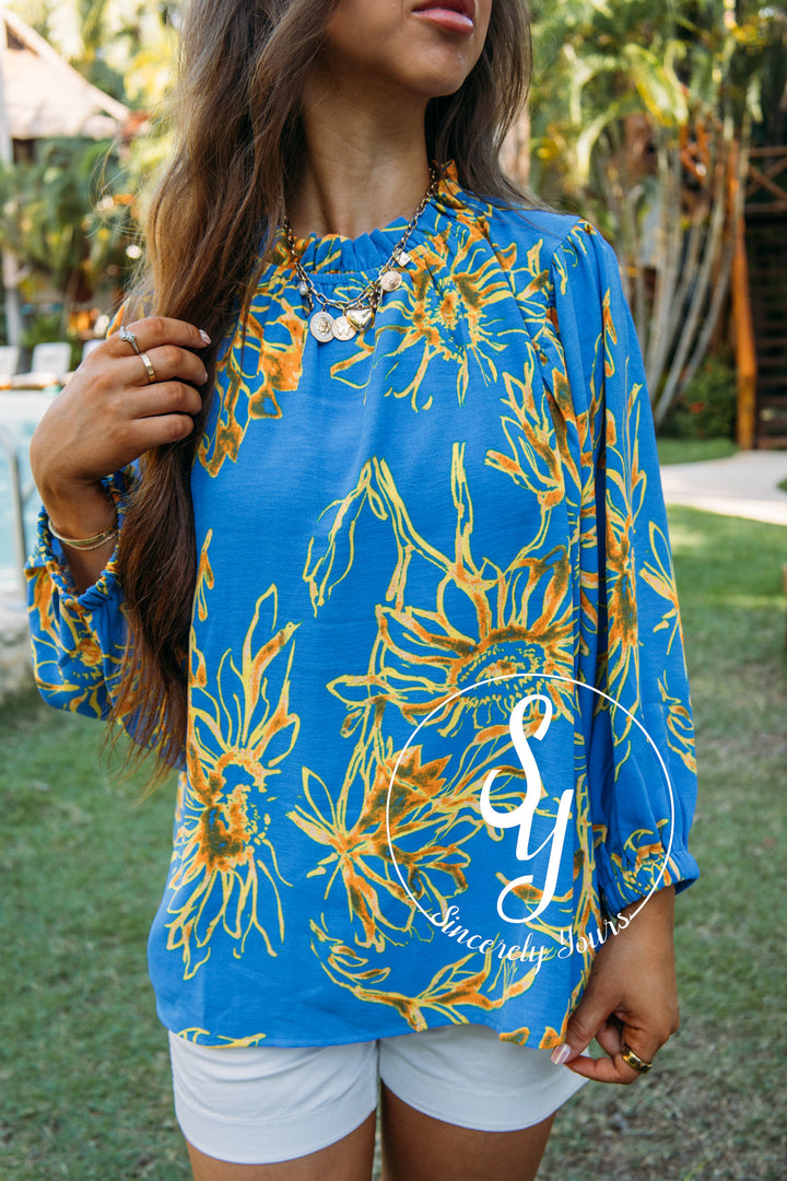 Veranda Moment Top- Blue Sunflower